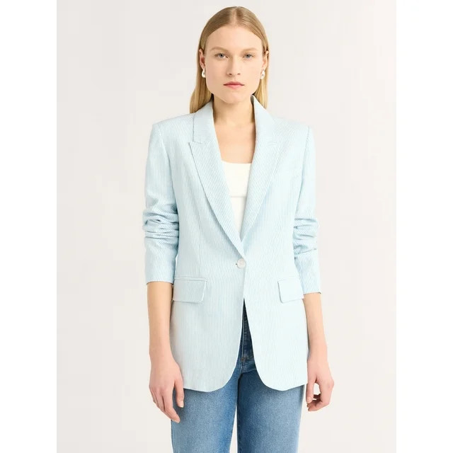 Scoop Women's and Women's Plus Ultimate One Button Linen Blend Blazer, Sizes XS-4X | Walmart (US)