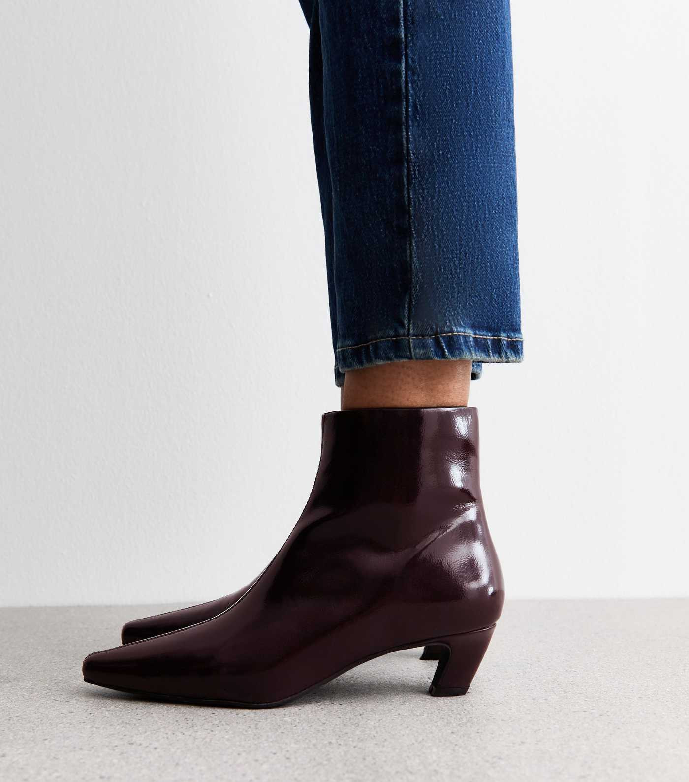 Burgundy Patent Point Toe Ankle Boots | New Look | New Look (UK)
