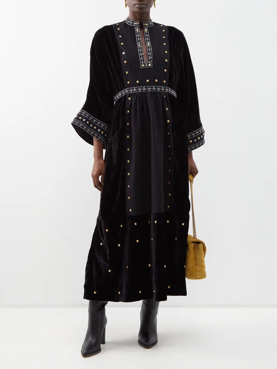 Josephine studded velvet and cotton midi dress | Matches (US)