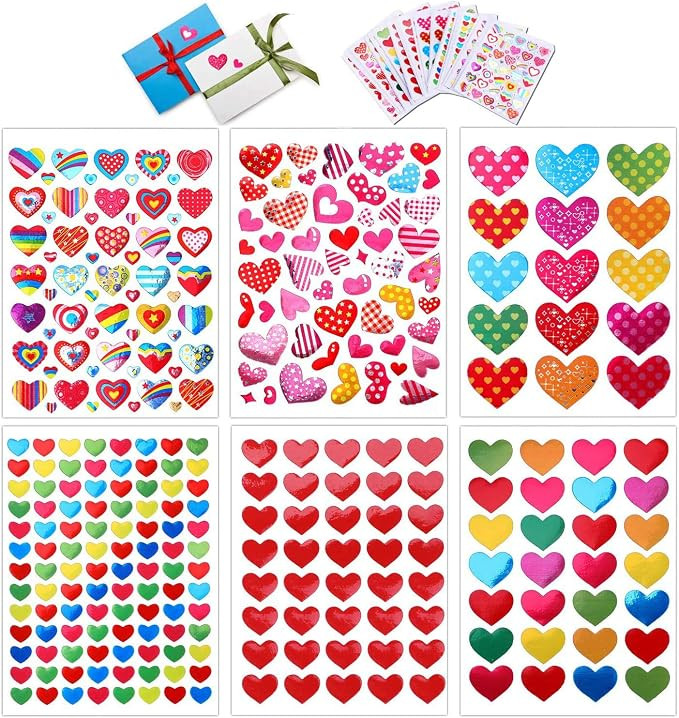 Konsait 60 Sheets Valentine Heart Stickers Love Decorative Sticker for Kids Envelopes Cards Craft... | Amazon (US)