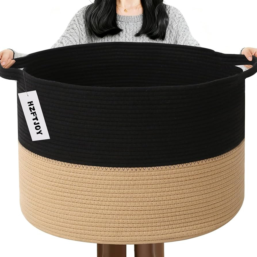 Large Storage Basket with Handle,19.7" L x 19.7" W x 13" H Blanket Basket Storage Bins for Organi... | Amazon (US)