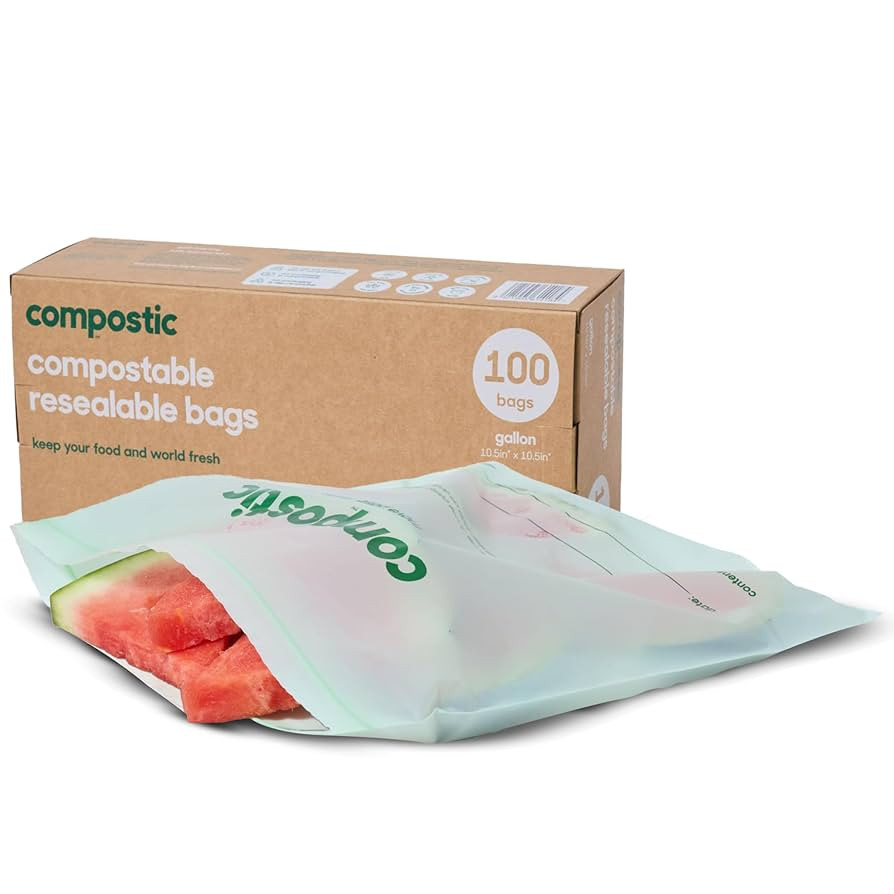 Compostic Home Compostable Resealable Gallon Bags (10.5"x10.5"), Microwave & Freezer Safe, Organi... | Amazon (US)