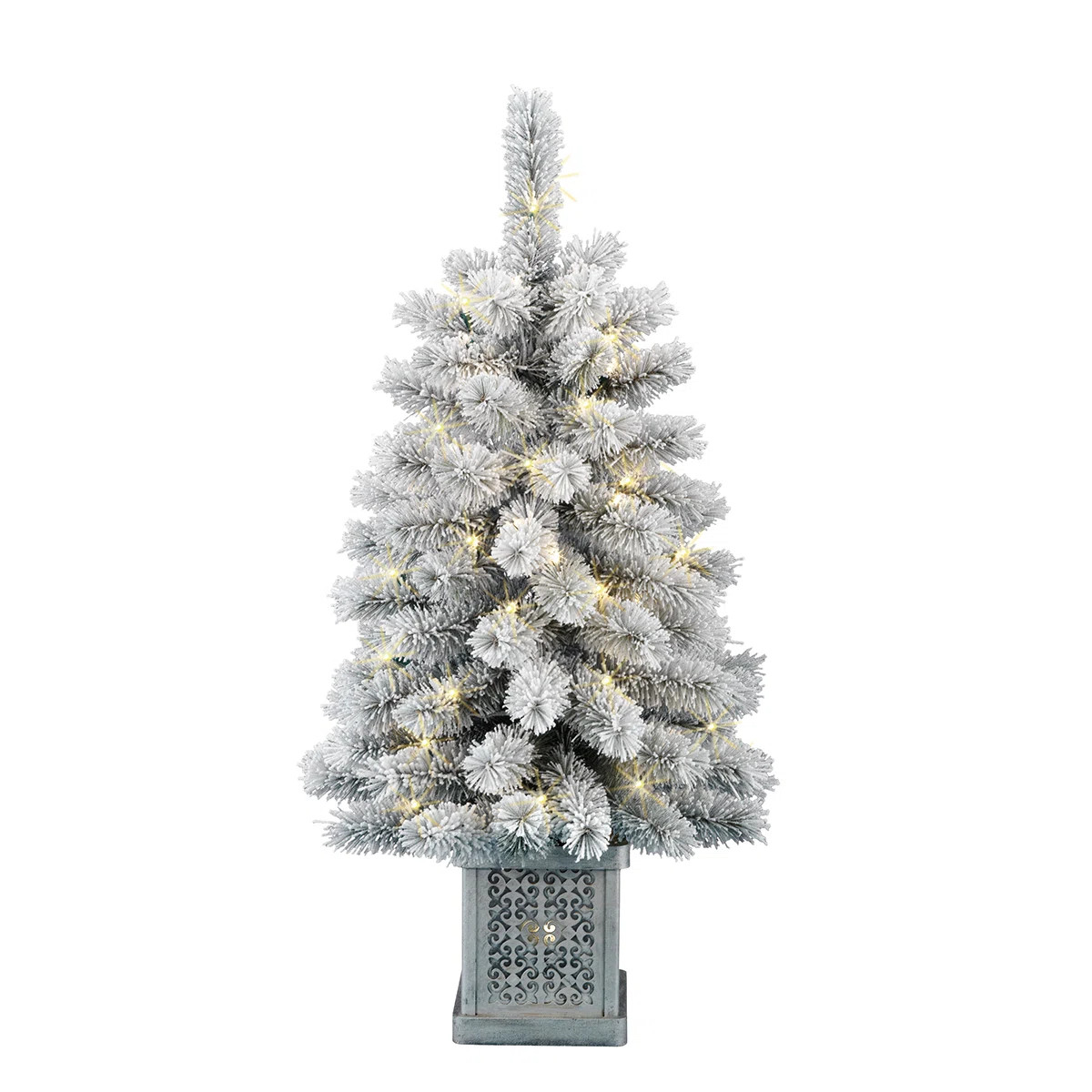 The Holiday Aisle® Full Flocking Hard Needle 3' White Pine Artificial Christmas Tree with 50 Lig... | Wayfair North America