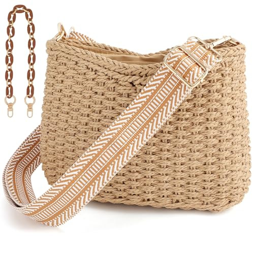 Avisky Womens Straw Beach Bag Small Tote Summer Crossbody Bag Woven Purse Shoulder Handbag with C... | Amazon (US)