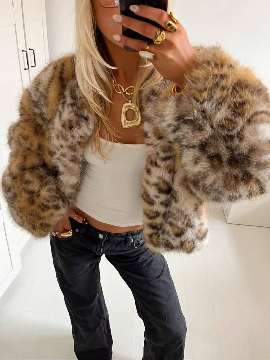 Siren Gaze New Leopard Print Fake Fur Plush Coat For Women In Autumn And Winter, Thickened And Wa... | SHEIN