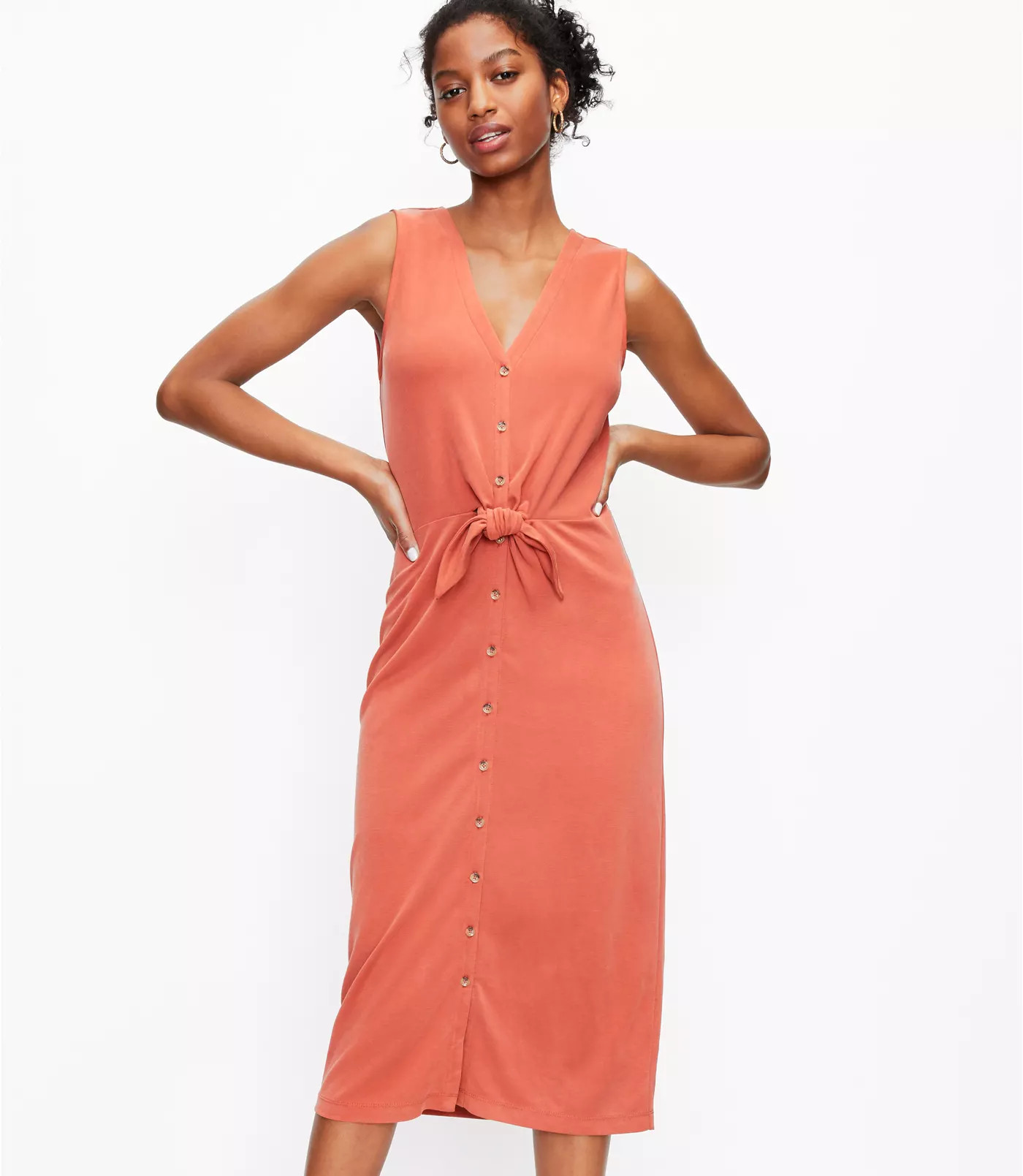 Lou & Grey Sandwashed Tie Front Midi Dress | LOFT | LOFT