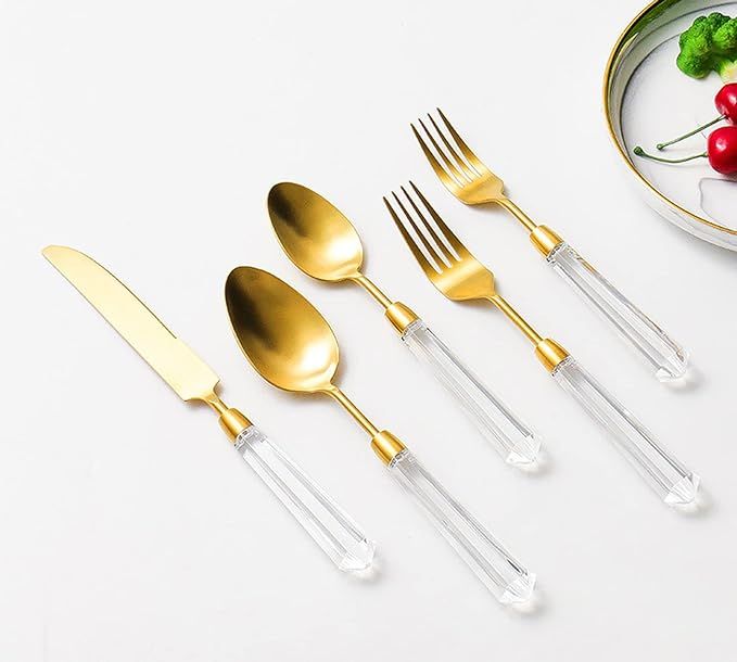 Thomaso20 Piece Gold Plated Flatware Set With Acrylic Handle,1810 Stainless Steel Silverware Set,... | Amazon (US)
