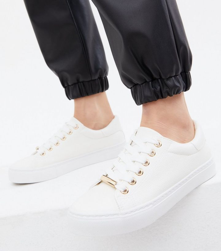 White Metal Trim Lace Up Trainers
						
						Add to Saved Items
						Remove from Saved Items | New Look (UK)