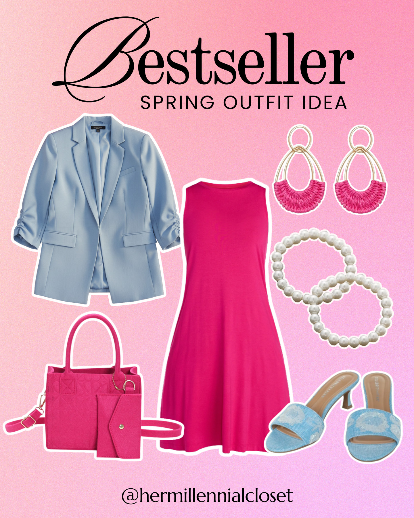 Light blue coat layered over a vibrant pink dress, finished with heels and statement accessories for an effortless spring look. 🌸✨ 

 #LTKootd #LTKSeasonal