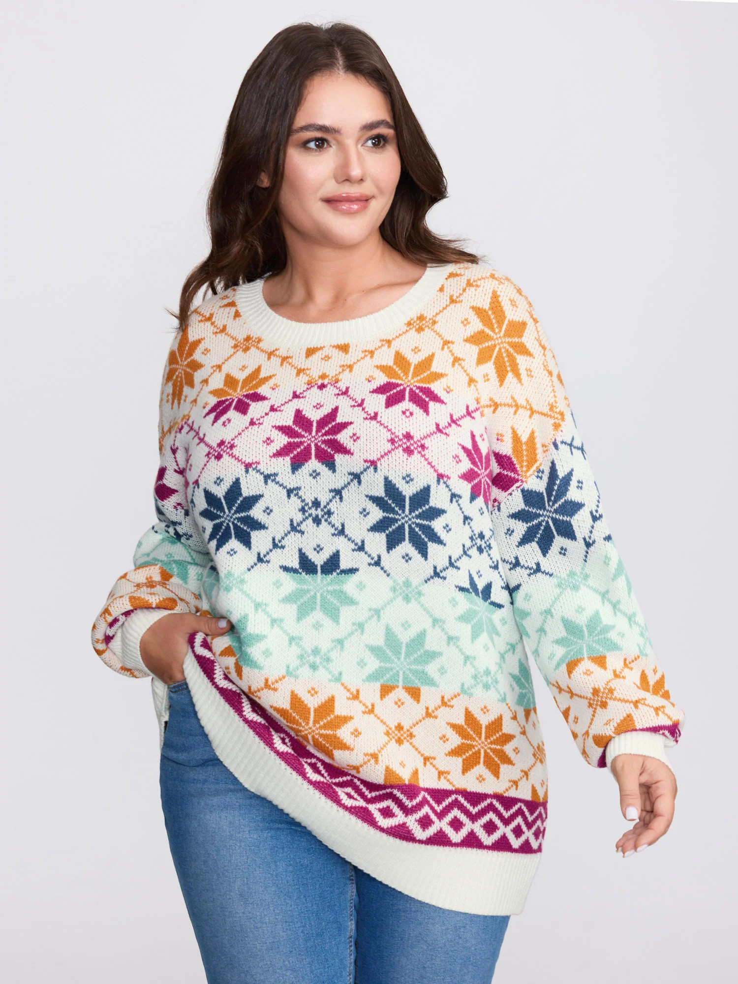 Color Gradient Snowflake Pattern Pullover | Bloomchic
