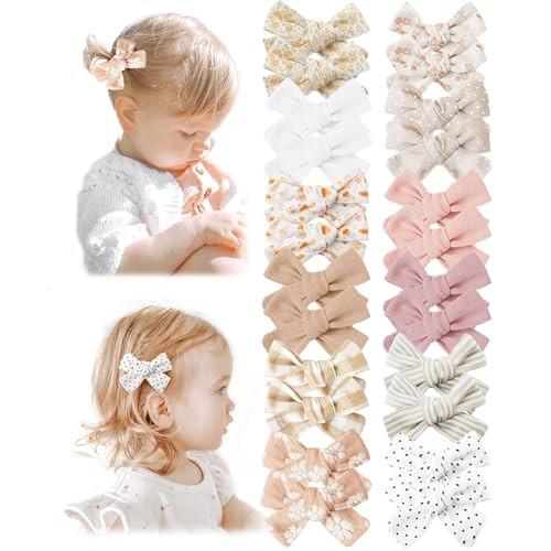 Niceye Baby Hair Clips - 24 Pcs Fully Lined Hair Bow Clips for Fine Hair Cotton Tiny Hair Barrettes for Infants, Toddlers, and Little Girls | Amazon (US)