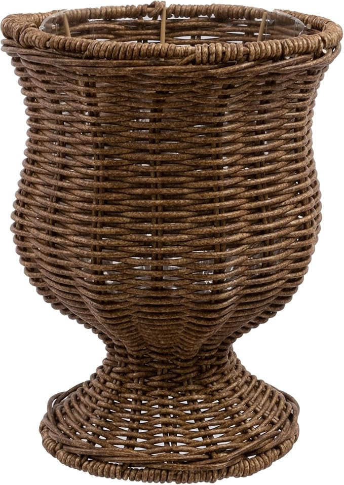 8 Inch Goblet Planter, Woven Rattan Look Resin Flower Pot with Metal Frame, Brown | Amazon (US)