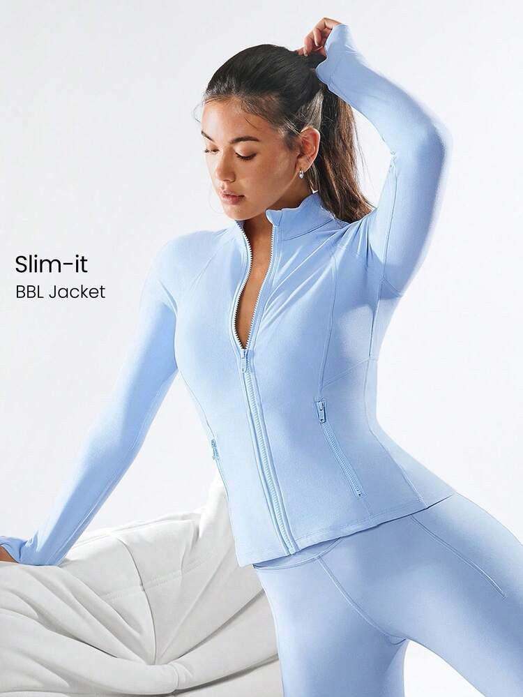 GLOWMODE FeatherFit™ Slim-It Streamline Performance Secure Pockets Zip Up Long Sleeve Jacket Low Impact Yoga Daily Valentine's Day | SHEIN