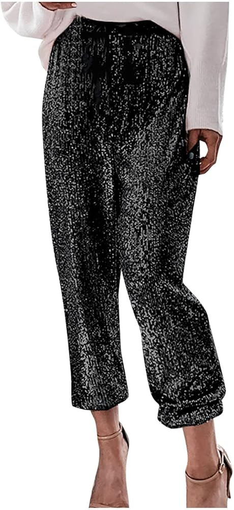 itnpbwus Women Casual Sparkle Sequin Glitter Bling Yoga Pants Slim Leg Leggings | Amazon (US)