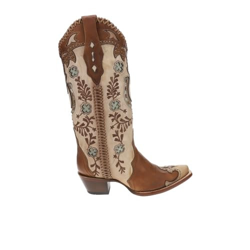 Corral Boots Womens Horsehoe Overlay Handwoven Studded Pull On Snip Toe Casual Boots Mid Calf Low Heel 1-2" - Brown - Size 9.5 M | Amazon (US)