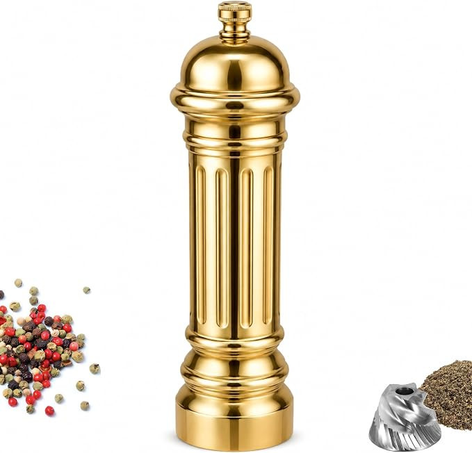 Metal Pepper Grinder with Stainless Steel Core, Heavy Duty High Output Pepper Mill with Adjustabl... | Amazon (US)