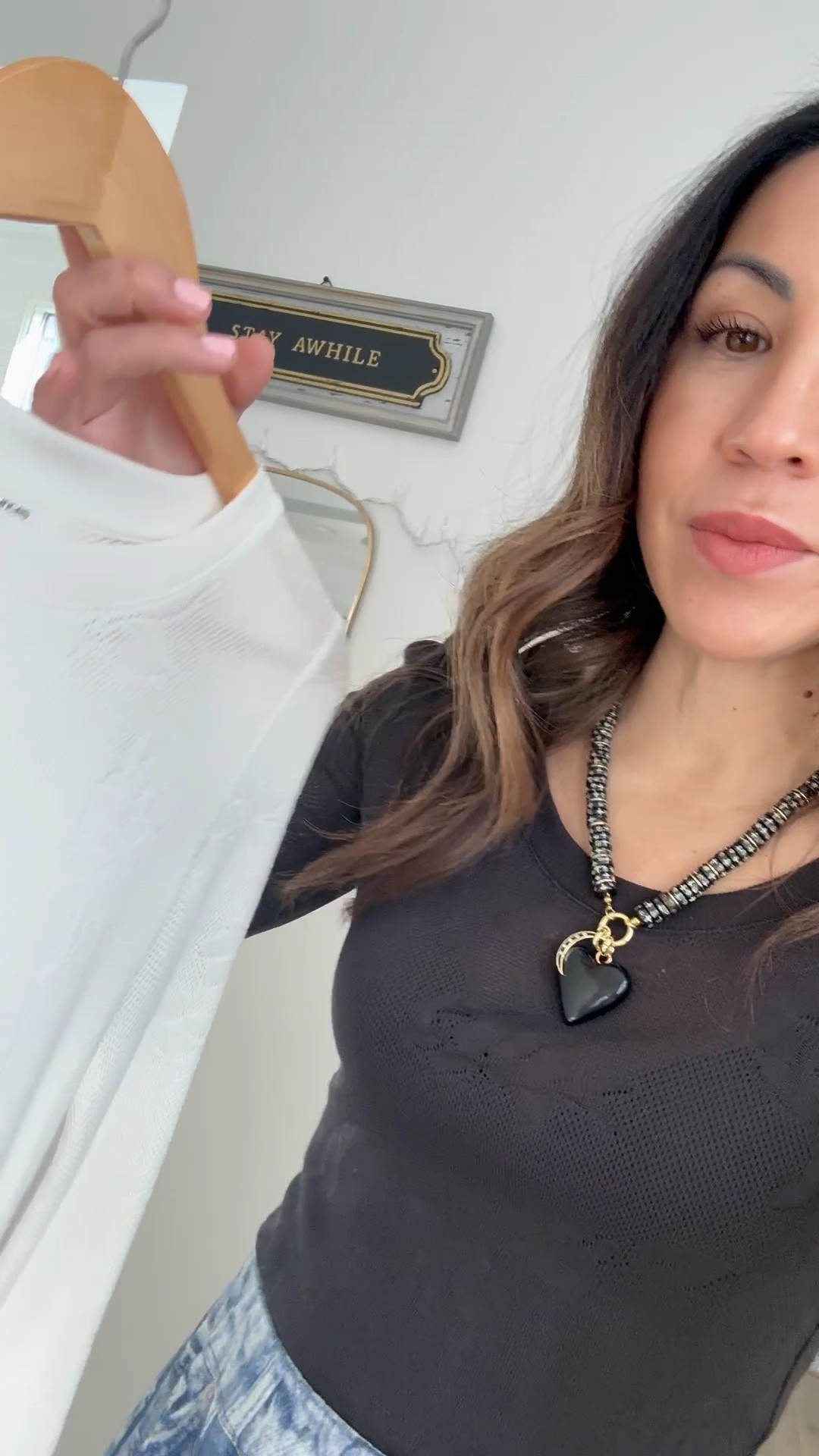 Xs mesh top. Jewelry code HOUSEOFLEO20. Beaded bracelets, bracelet stack. Heart necklace, heart charm 



#LTKValentine #LTKOver40 #LTKSaleAlert