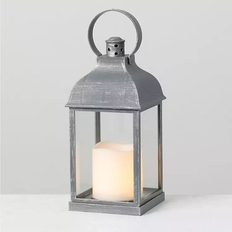 Distressed Gray Lantern with LED Pillar Candle | Kirkland's Home