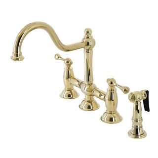 Kingston Brass Restoration 2-Handle Bridge Kitchen Faucet with Brass Sprayer in Polished Brass HK... | The Home Depot