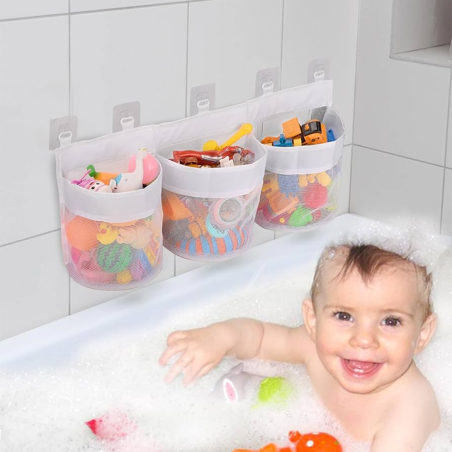 Three Compartment Horizontal Bathtub Toy Storage, Includes Five Adhesive Hooks, Mold Free Bath To... | Amazon (US)