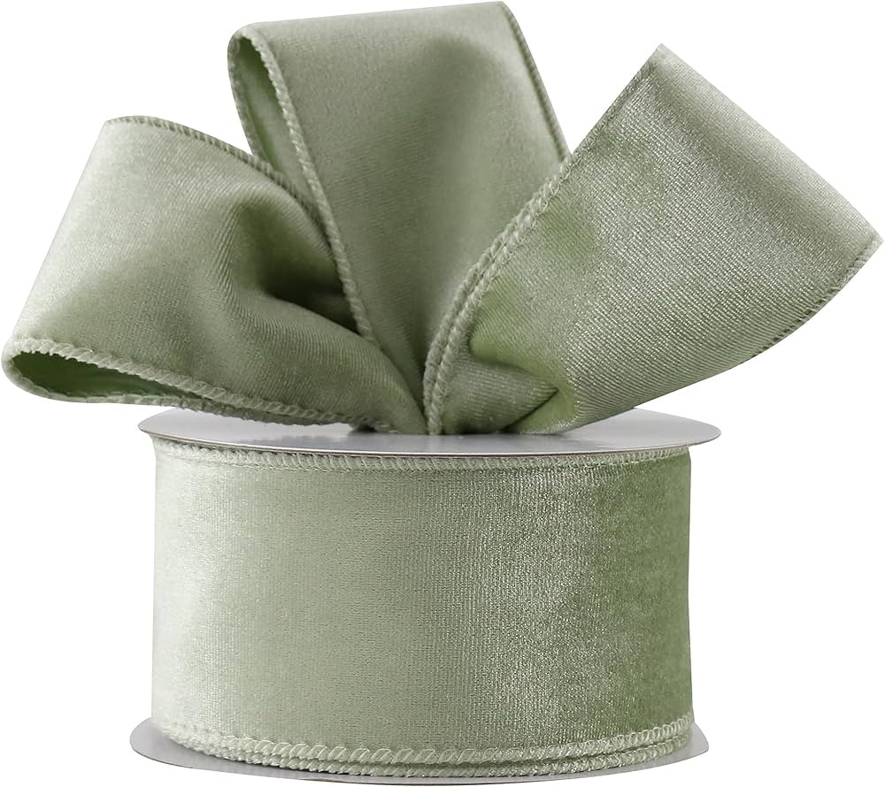 DINDOSAL Sage Green Velvet Ribbon Wired 2.5" x 10 Yards Green Christmas Ribbon Wired Edge Christm... | Amazon (US)