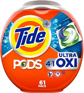 Tide PODS 4 in 1 Ultra Oxi Laundry Detergent Soap PODS, High Efficiency (HE), 61 Count | Amazon (US)