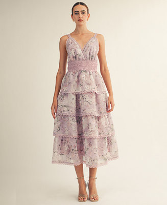 AROSE STUDIO, INC Women's Sylvie Floral Tiered Trim Midi Dress - Macy's | Macy's