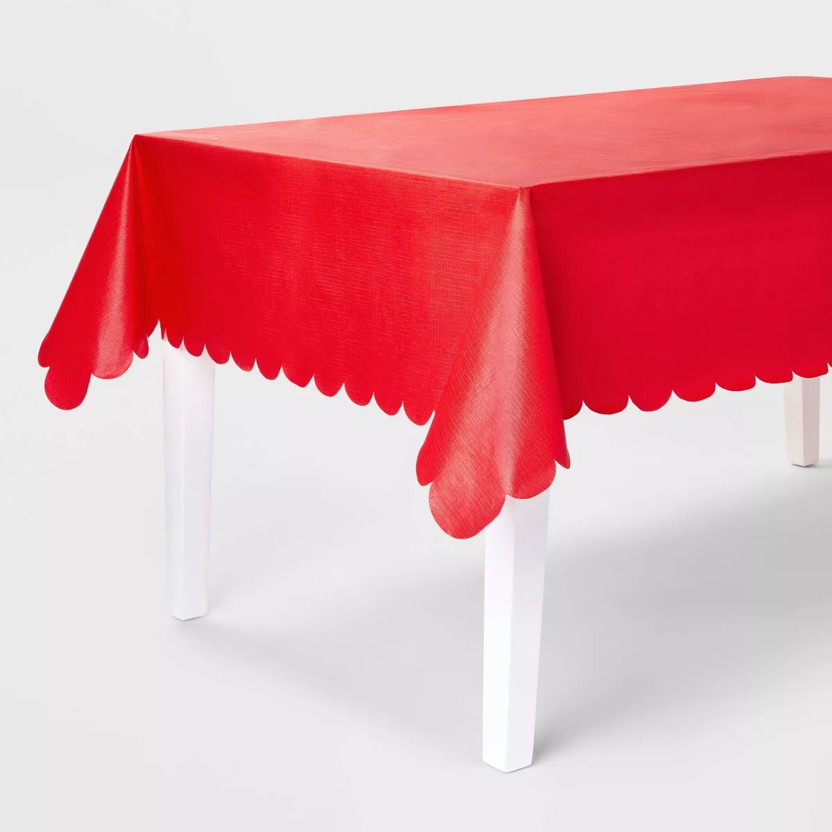 68" x 84" PEVA Tablecloth Red Scalloped - Spritz™ | Target
