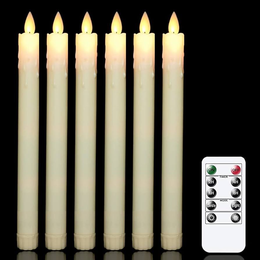 dmjx Flameless Taper Candles with Remote and Timer, Moving Wick LED Flickering Window Candles Bat... | Amazon (US)