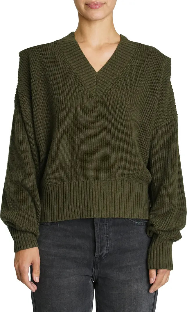 Pistola Camille Padded Shoulder V-Neck Cotton Sweater | Nordstrom | Nordstrom