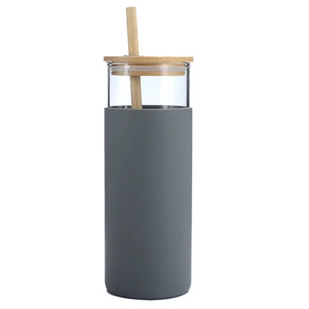 Silicone Sleeve Glass Drinking Cup Valentine s Day Gifts for Her Glass Water Bottle Straw Silicone P | Walmart (US)