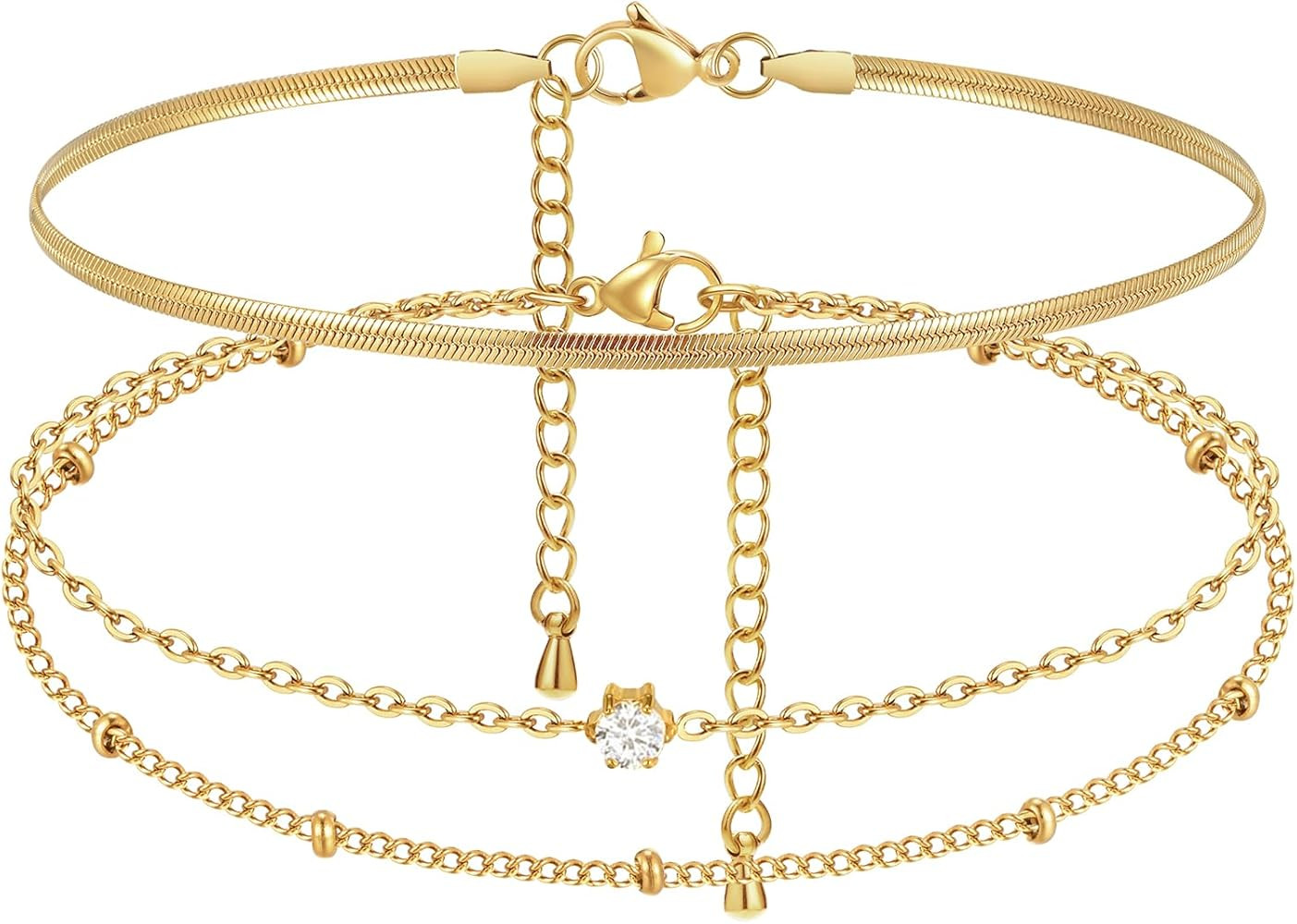 Waterproof Gold Anklets for Women - 14k Gold Plated Ankle Bracelets,Summer Beach Surfer Foot Chai... | Amazon (US)