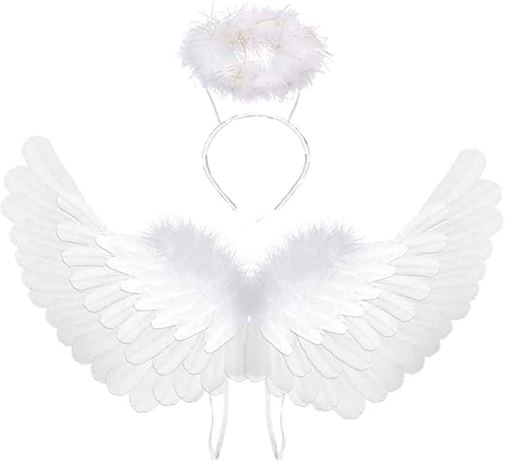 Angel Costume Wings and Halo Adult White Angel Costumes Wings for Girls Kids Party Children's Boy... | Amazon (US)