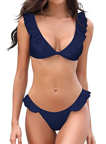 SHEKINI Women's Bathing Suits Ruffles Flounce Bikini Sets Low Rise Two Piece Swimsuit | Amazon (US)