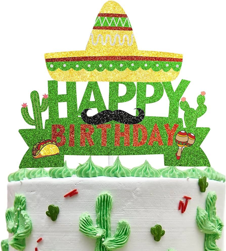 Cactus Cake Topper Mexico Fiesta Theme Kids Boy Girl Party Decor Supplies Mexican mardi Maracas M... | Amazon (US)