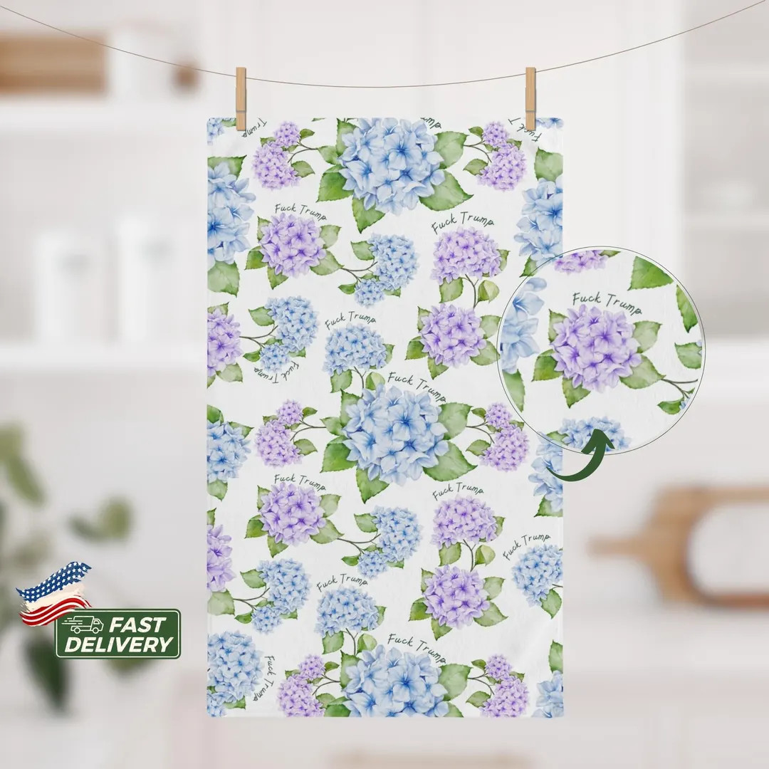 Subtle F*ck Trump Hand Towel, FDT Tea Towel, Hydrangeas Kitchen Towel, Anti Trump Housewarming Gi... | Etsy (US)