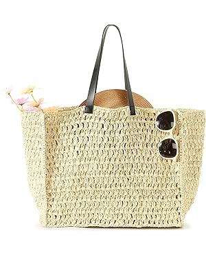 Herald Large Handmade Straw Tote Handbag for Women, Summer Beach Weaving Chic Woven Shoulder Purs... | Amazon (US)