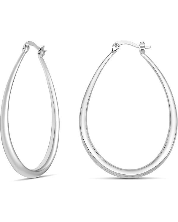 MILLA Oval Hoop Earrings - Gold Hoops or Silver Hoop Earrings for Women, 14k Gold Hoop Earrings &... | Amazon (US)