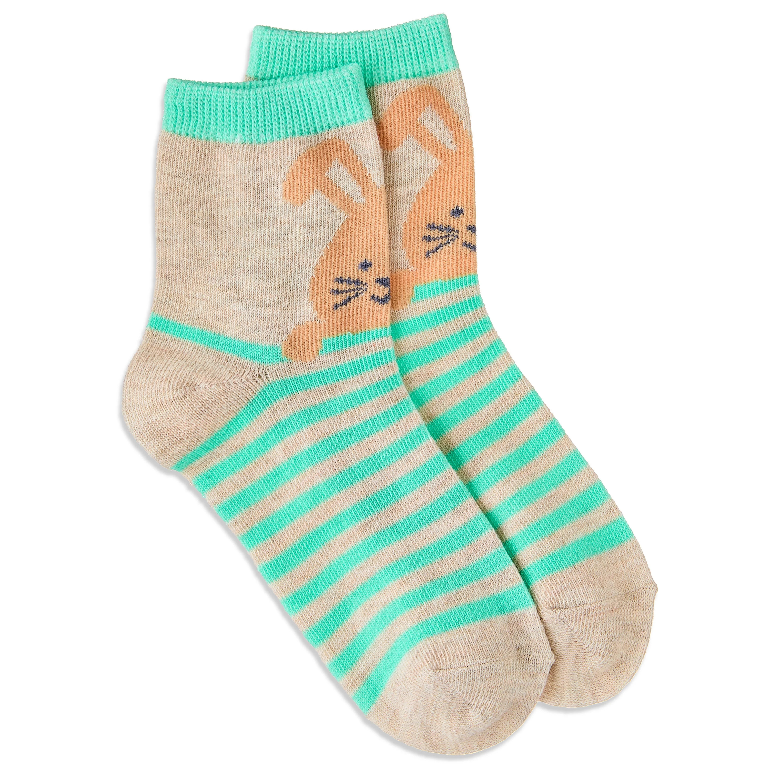 Bunny and Stripes Socks for Kids, Brown and Teal, Size 7-8.5, Easter by Way To Celebrate | Walmart (US)