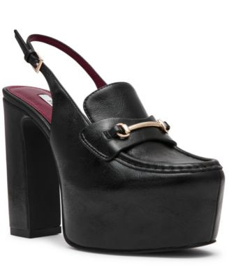 Steve Madden Women's Quinn High Platform Slingback Loafer Pumps - Black Crinkle | Macy's