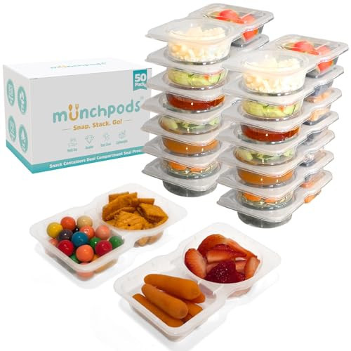 Munchpods Reusable Snack Containers with Lids 50Pcs, Portion control containers, Snack Pack Containers,2 Double Compartment Snack Containers for Kids On the Go Meals, Camping Condiment Snack Tray Prep | Amazon (US)