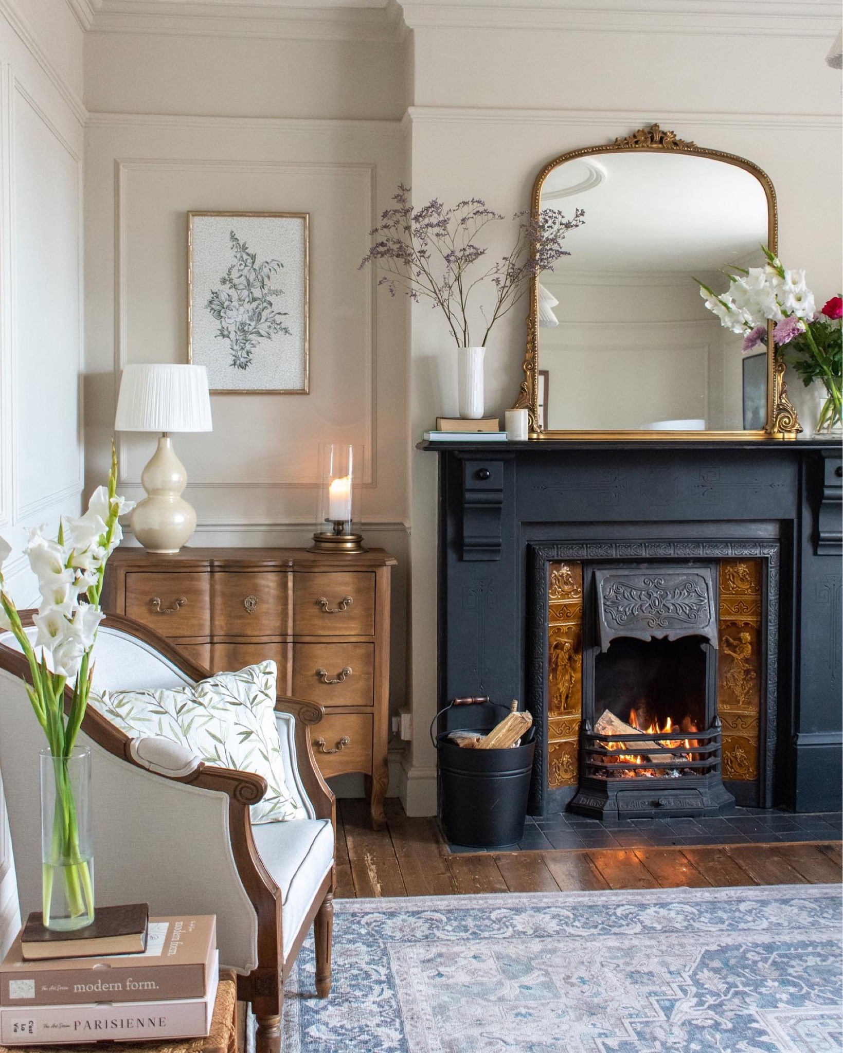 Large Gold over mantle mirror in our traditional Edwardian Living room. 

#LTKHoliday #LTKSeasonal #LTKhome
