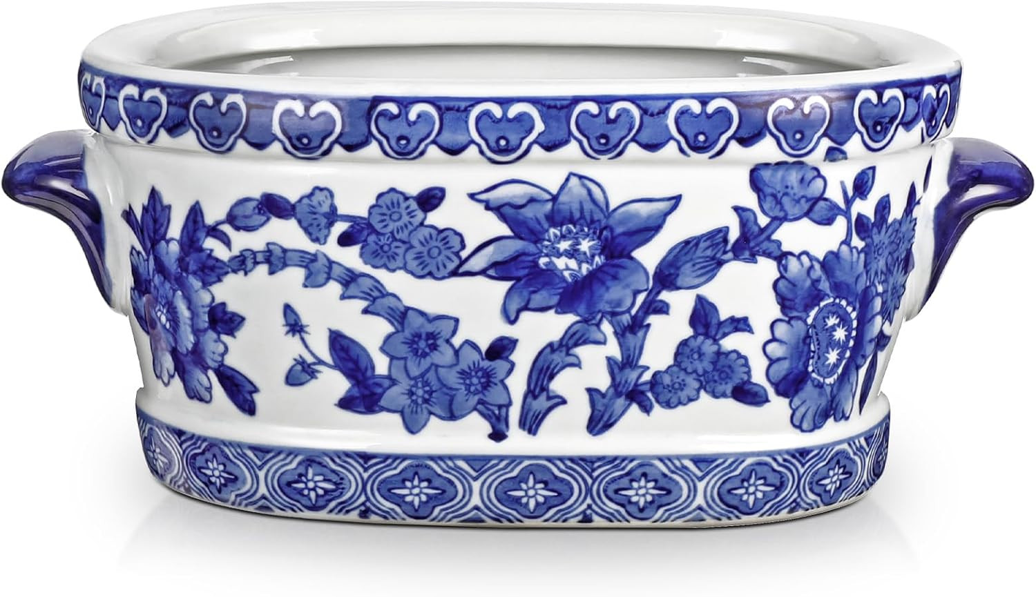 Blue and White Ceramic Planter Pot – Vintage Floral Oval Cachepot Vase for Indoor Plants, Flowe... | Amazon (US)