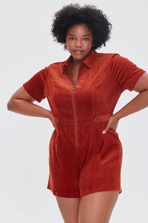 Plus Size Corduroy Zip-Up Romper | Forever 21 (US)