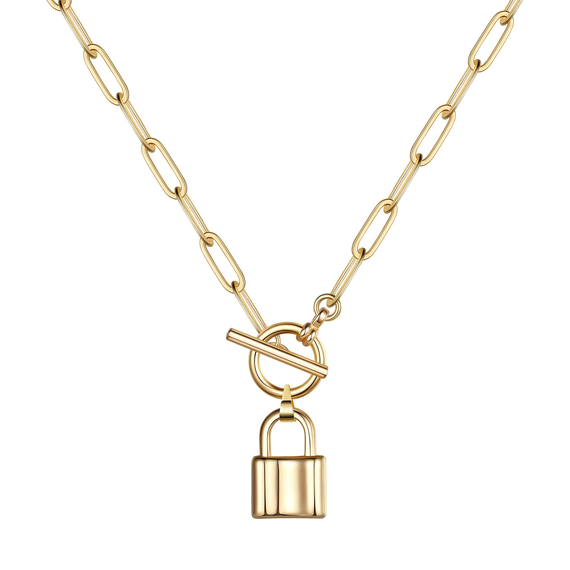 Turandoss Lock Necklace 14K Gold Plated Padlock Necklace Dainty Link Chain Lock Pendant Necklace ... | Walmart (US)