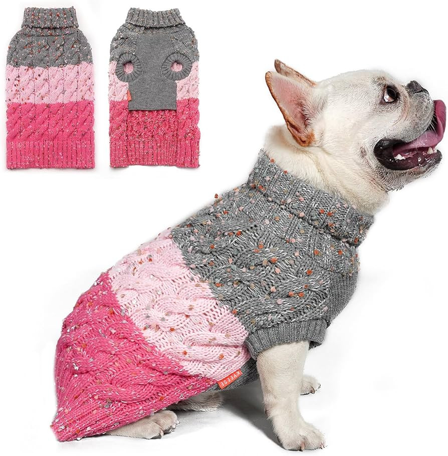 KYEESE Dog Sweater Color Block with Fuzzy Thread Knitted Turtleneck Dog Knitwear with dots in a V... | Amazon (US)