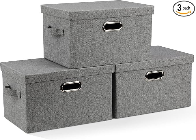 Graciadeco Medium 15" 21 Quart Collapsible Stackable Storage Bins with Lids, 3 Packs Grey Foldabl... | Amazon (US)