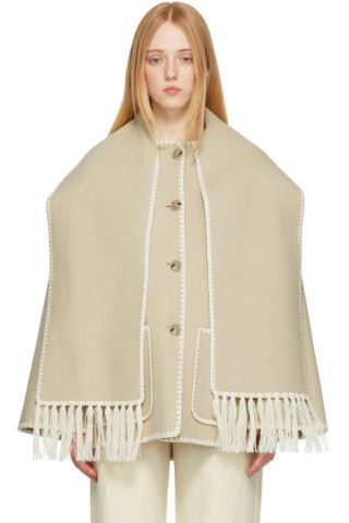 Beige Embroidered Scarf Jacket | SSENSE