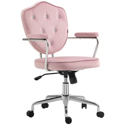 HOMCOM Cute Office Chair, Computer Vanity Chair with Button Tufted Velvet-feel Fabric, Swivel Desk Chair, Pink | Target