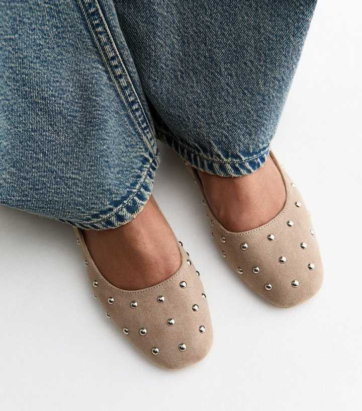 Light Brown Faux Suede Studded Ballet Pumps | New Look | New Look (UK)